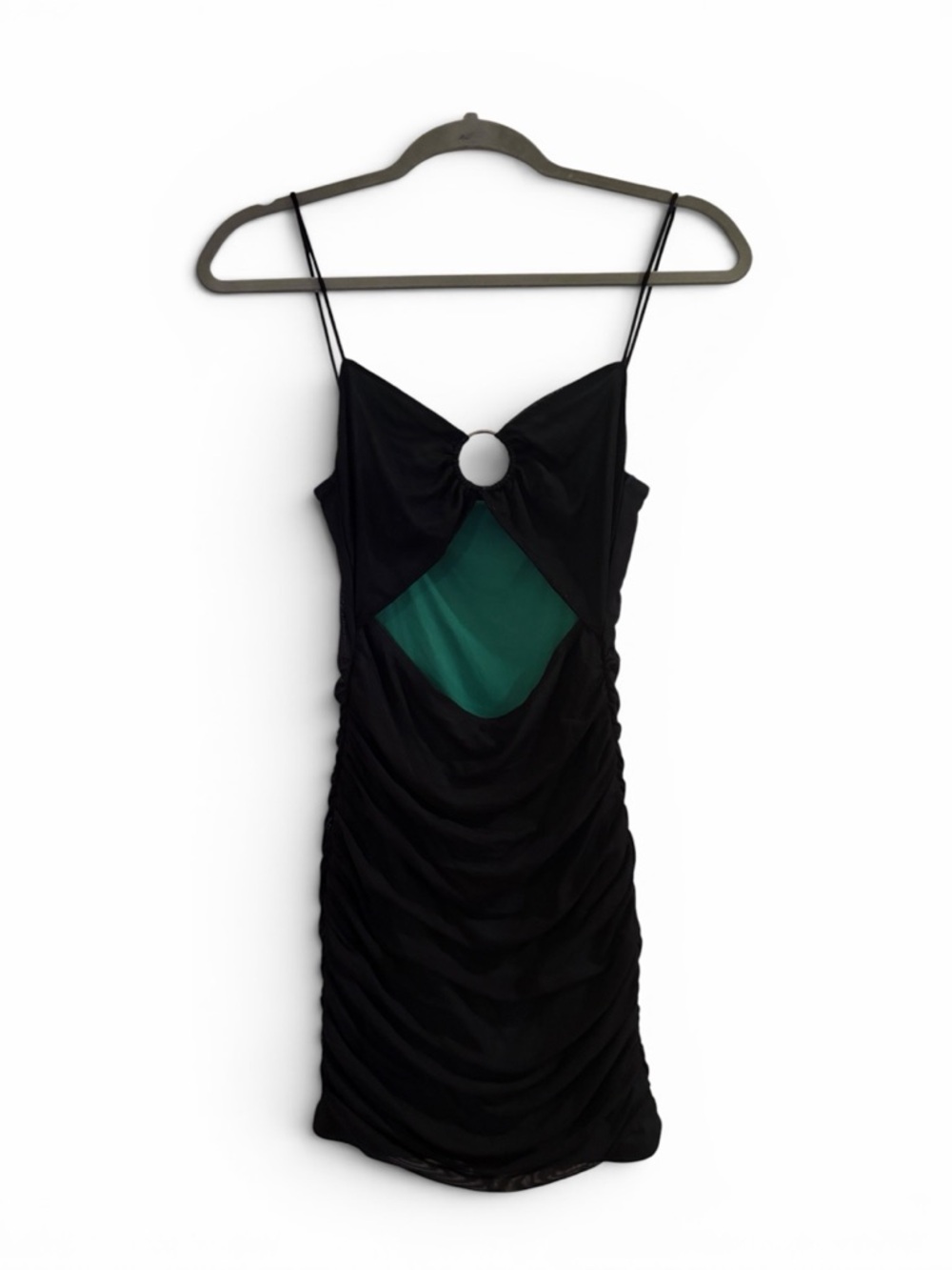 Black & Teal Ruched Cutout Bodycon Dress